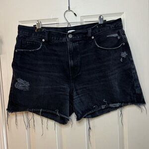 Old Navy black denim shorts 
High rise, Distressed, raw hem 
Size 14